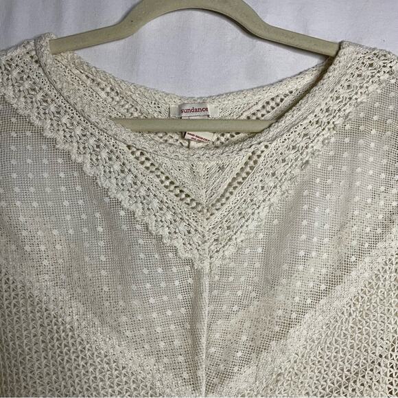 Sundance Cream Lace for Days Crochet Semi-Sheer Long Sleeve Knit Top Sz M - Picture 4 of 11